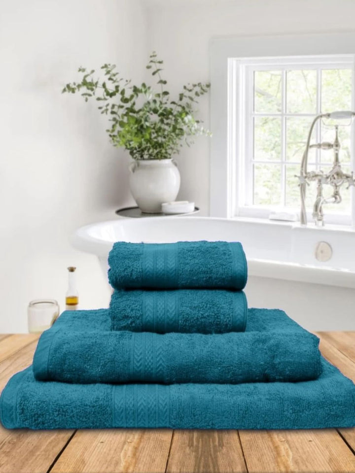 BOMBAY DYEING Blue 4 Pieces Pure Cotton 450 GSM Towel Set