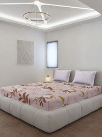 Monte Carlo Edmond Peach-Coloured & Brown Printed 144 TC King Bedsheet Set 2.70 m x 2.70 m