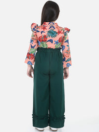 Cutiekins Girls Rust & Green Printed Top with Palazzos