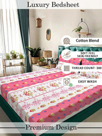 Moda Rapido X KLOTTHE Pink & White Floral 300 TC King Bedsheet with 2 Pillow Covers