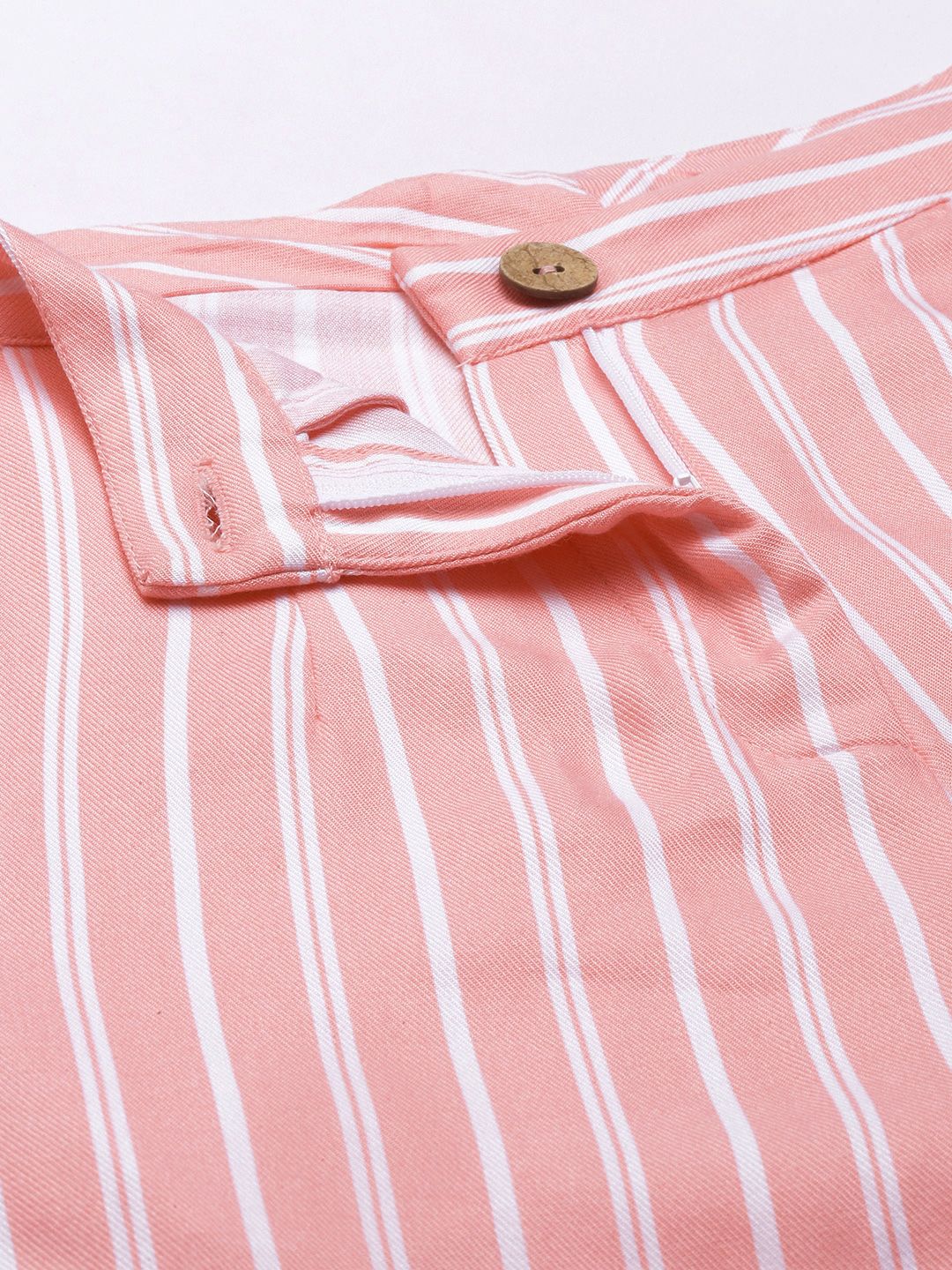 AND Women Pink & Off White Striped Fringed Crop Top with Palazzos
