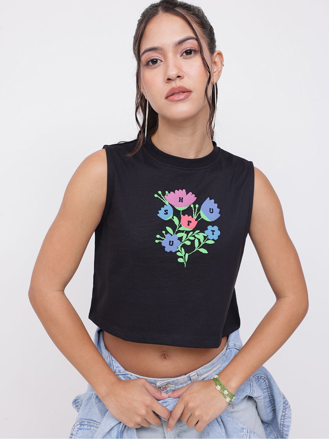 DressBerry Carefree Attitude Sleeveless Crop T-shirt
