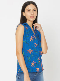 SPYKAR Blue & Orange Tropical Print Tropical Shirt Style Top