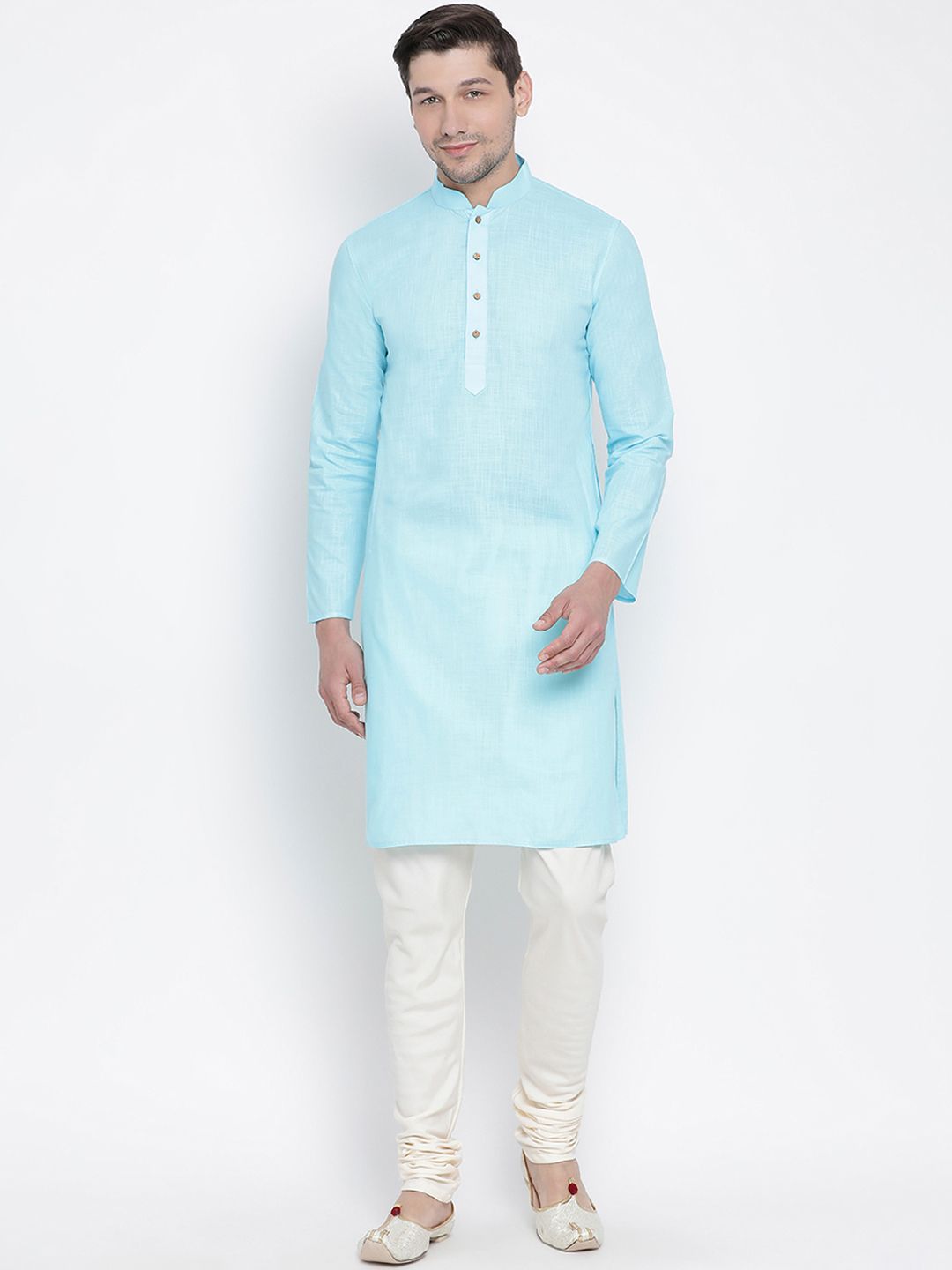 VASTRAMAY Men Blue Solid Straight Kurta