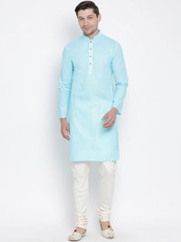 VASTRAMAY Men Blue Solid Straight Kurta