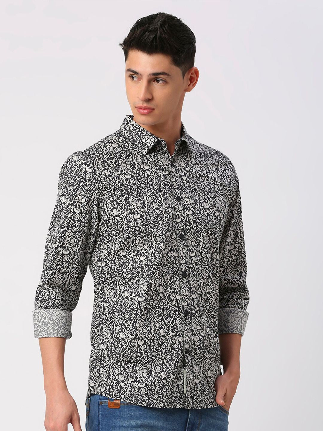 Being Human Floral Printed Pure Cotton Slim Fit Casual Shirt