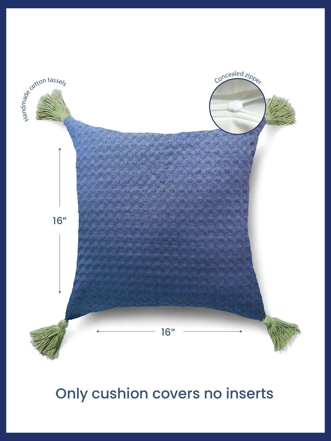 URBAN SPACE Navy Blue & Green 2 Pieces Checked Square Cushion Covers