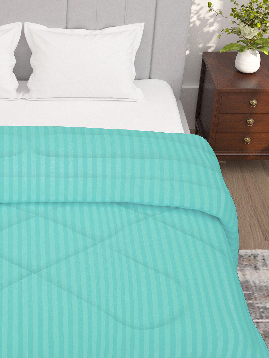 Story@home Blue Striped 180 GSM Reversible Ac Room Double Bed Comforter
