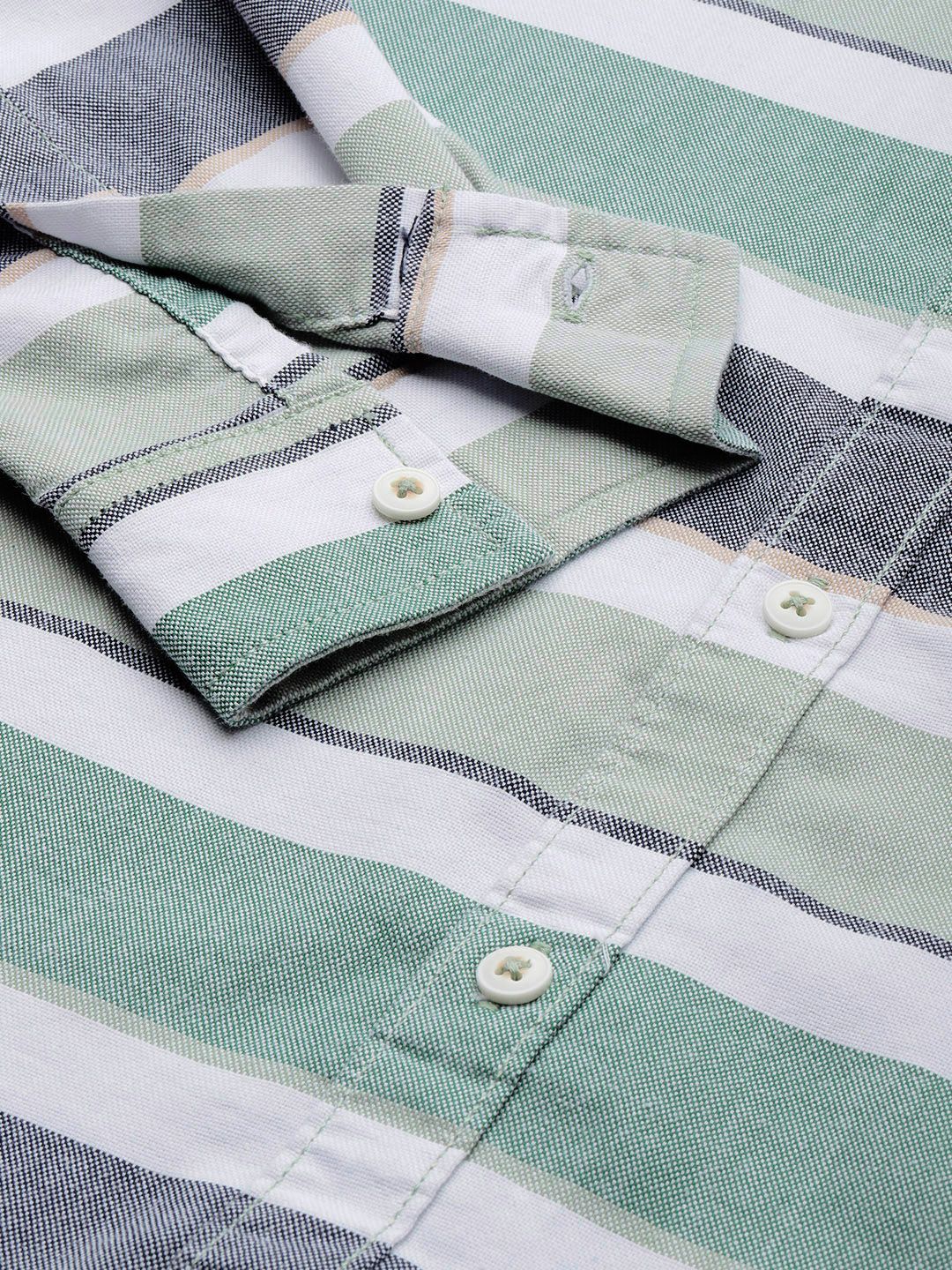 The Indian Garage Co Smart Slim Fit Horizontal Striped Cotton Casual Shirt