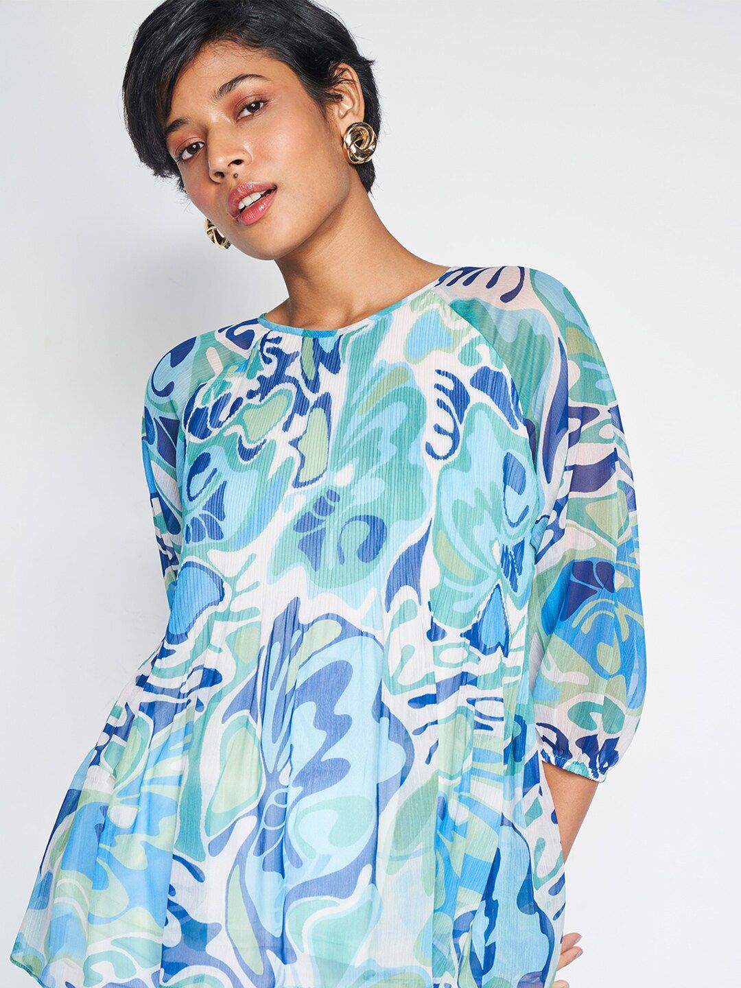 AND Floral Printed Puff Sleeves Top