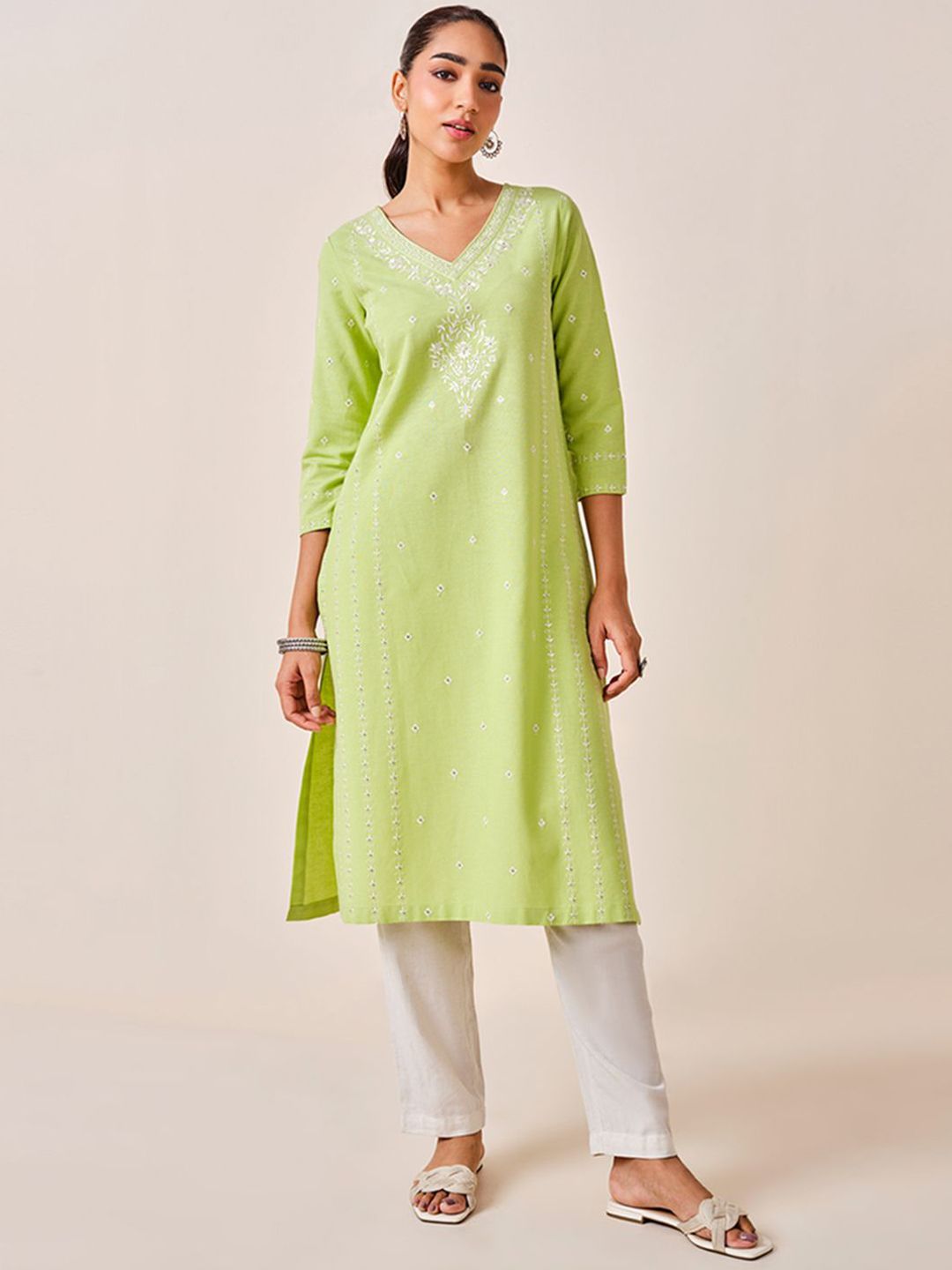 Global Desi Ethnic Motifs Embroidered Straight Kurta