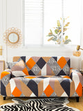 Story@home Orange & Beige Printed 3 Seater Stretchable Sofa Cover With Arms