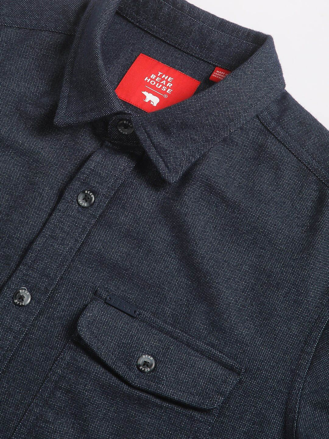 THE BEAR HOUSE Slim Fit Spread Collar Chest Pocket Chambray Pure Cotton Casual Shirt