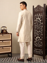 House of Pataudi Floral Yoke Design Mandarin Collar Sequinned Jashn Kurta