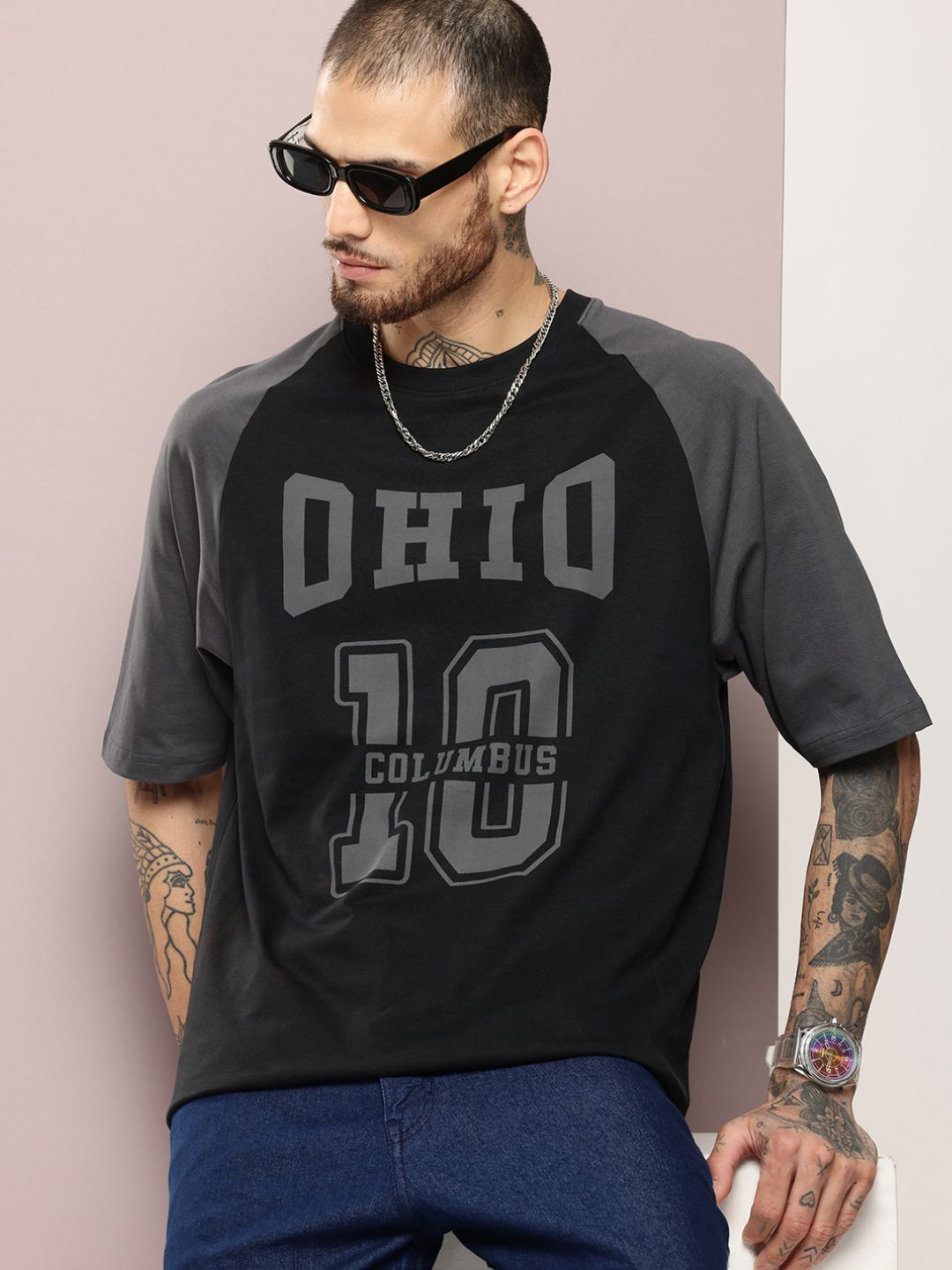 DILLINGER Men Typography Printed Oversized T-shirt