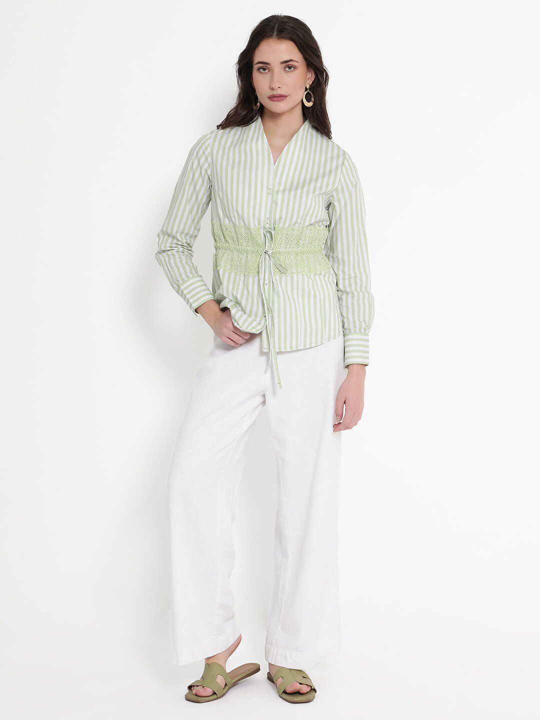 RAREISM Striped Cotton Cinched Waist Top