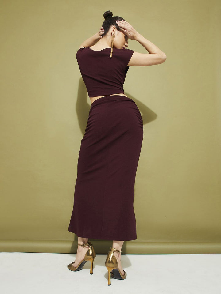 DressBerry Modern Minimalism Crop Top with Ruched Midi Skirt Co-Ord Set