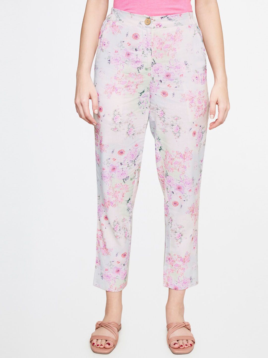 AND Women Floral Printed Tapered Fit Trousers