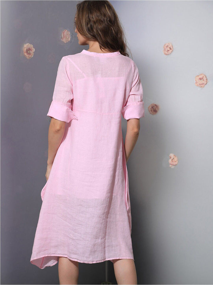 RAREISM V-Neck Linen Shift Dress