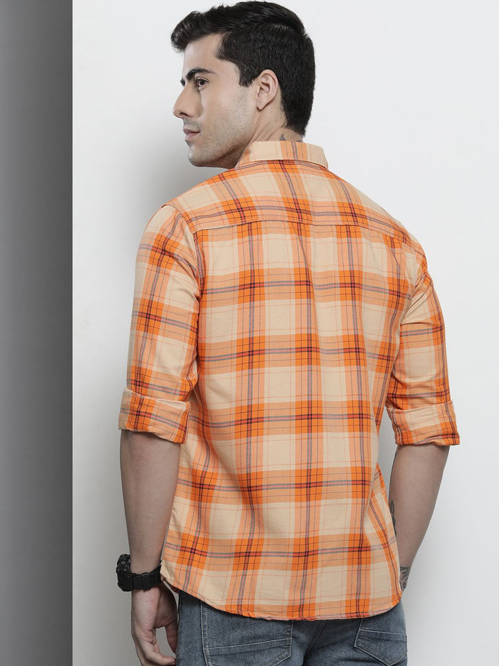 The Indian Garage Co Men Orange Comfort Checked Regular Fit Cotton Casual Shirt