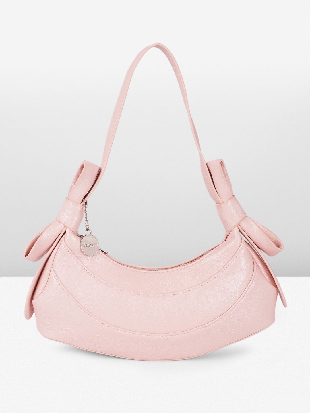 DressBerry Textured Half Moon Shoulder Bag with Bow Detail