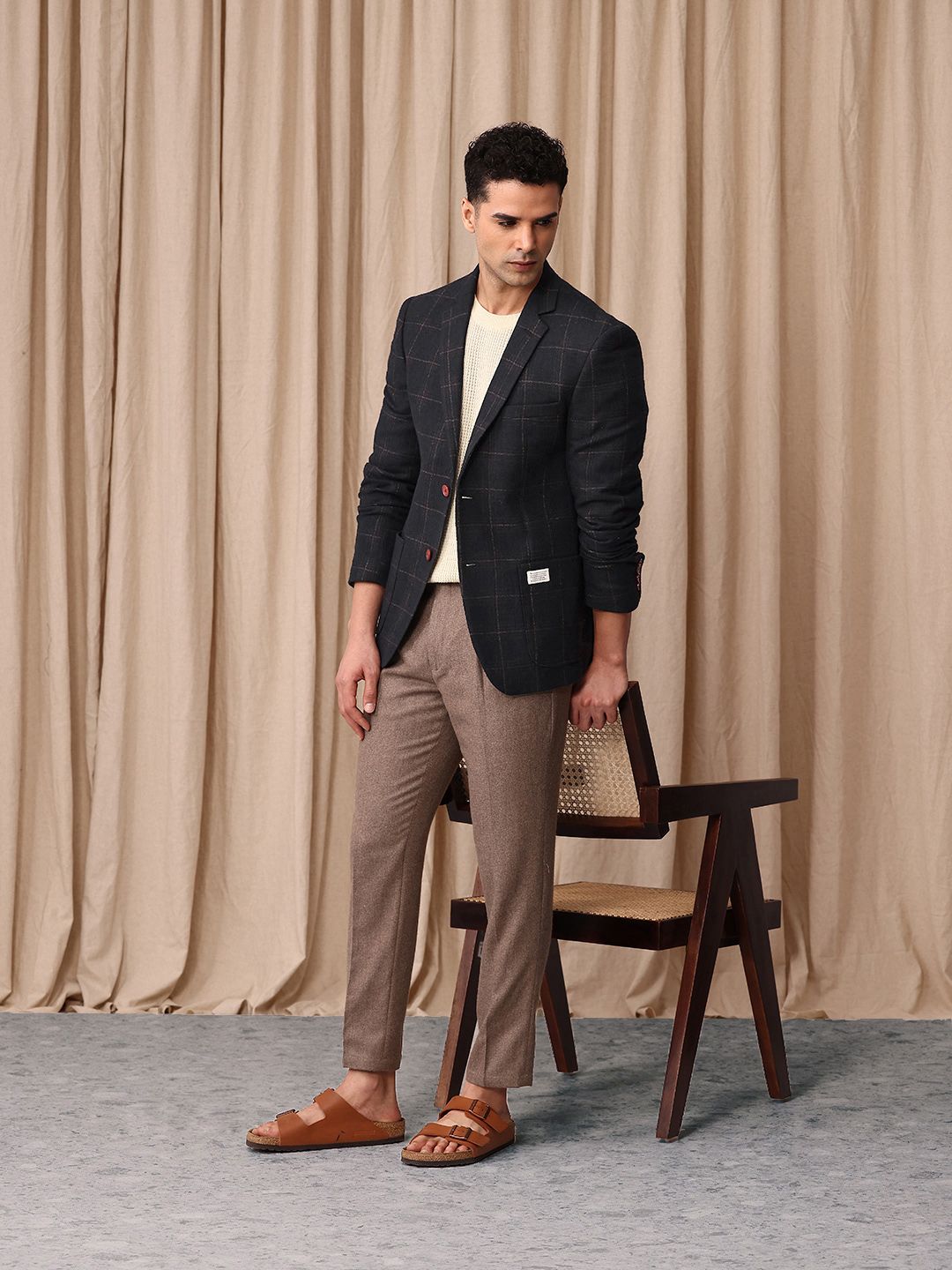 Mr Bowerbird Checked Single-Breasted Tailored Fit Casual Blazer