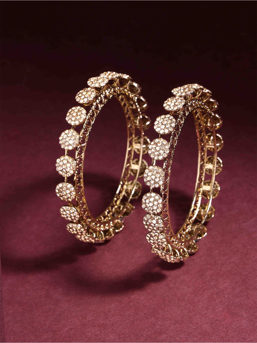 PANASH Set Of 2 Gold-Plated Stones-Studded Bangles