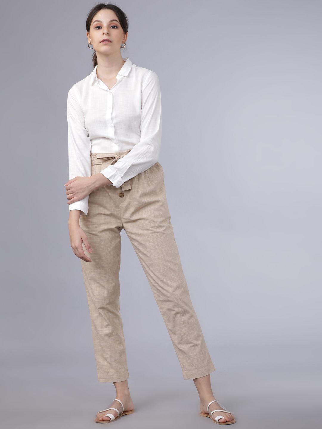 Tokyo Talkies Women Off-White Regular Fit Solid Semiformal Shirt