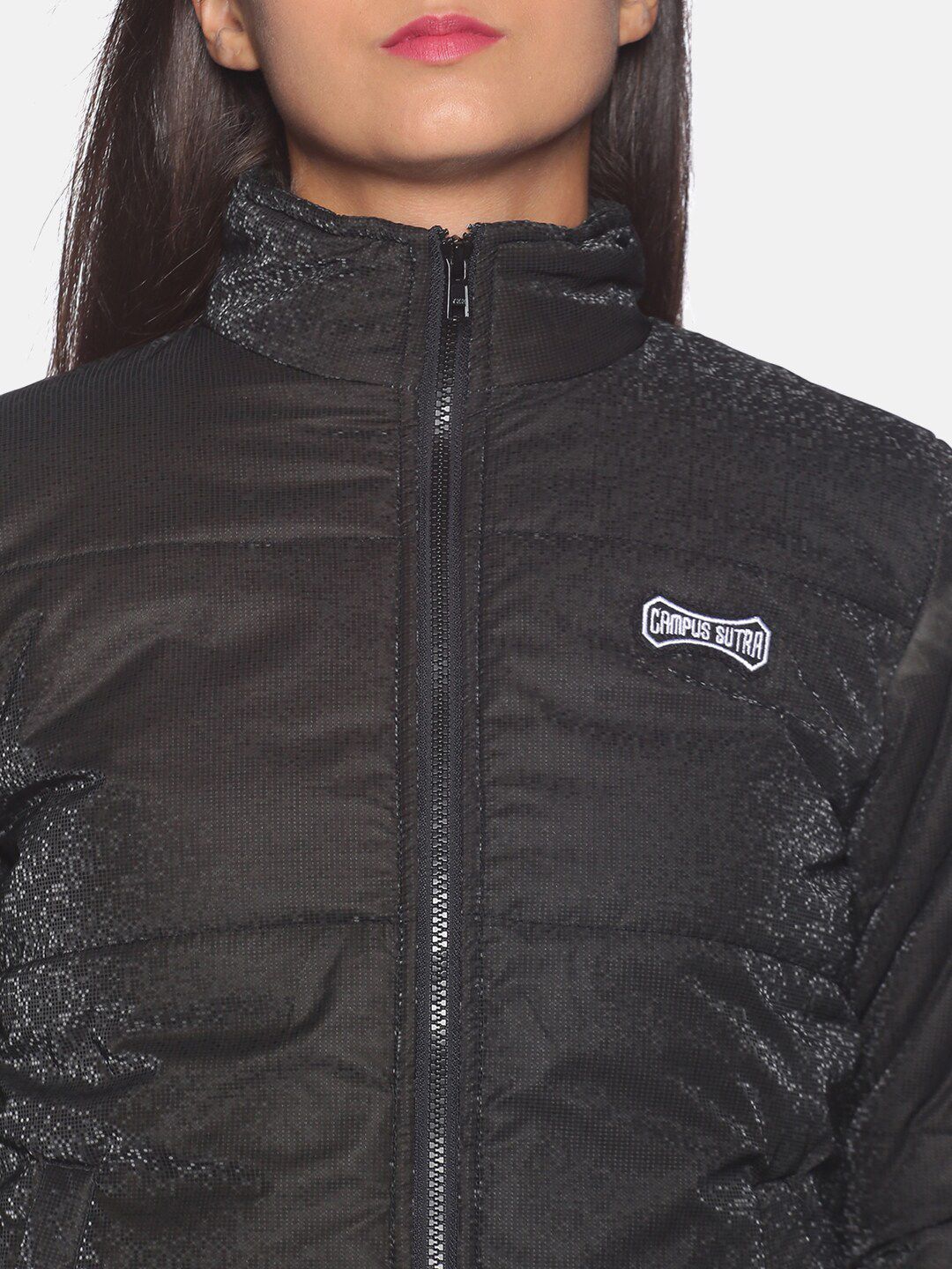 Campus Sutra Women Black Windcheater Padded Jacket