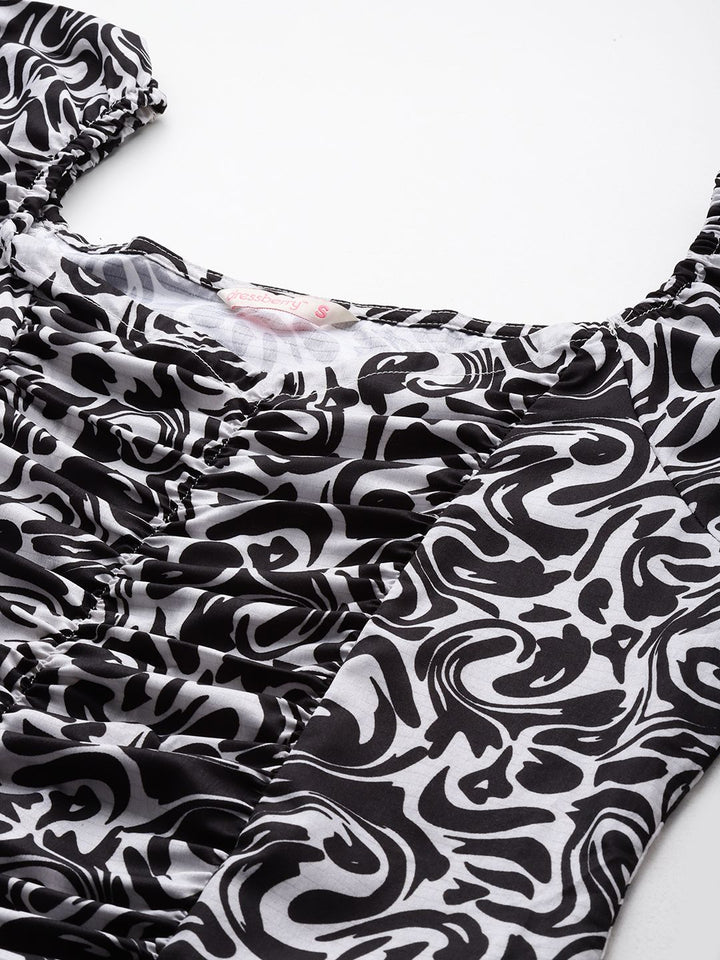 DressBerry Print Sweetheart Neck Ruched Top
