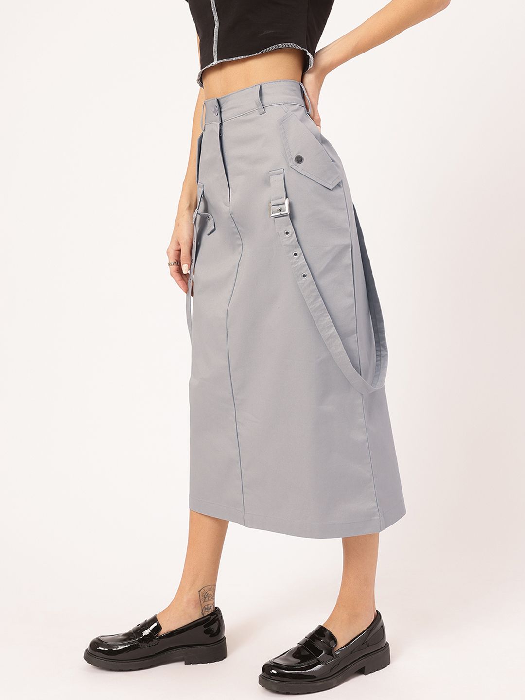 DressBerry Urban Elegance Belt Detail Straight Midi Skirt