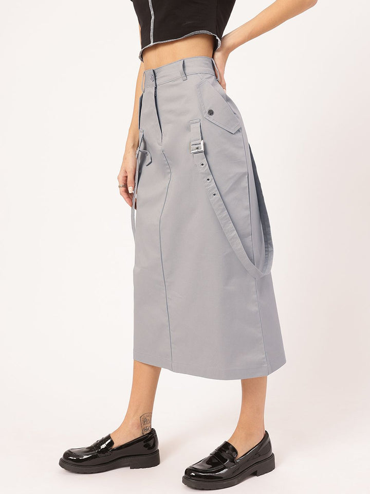 DressBerry Urban Elegance Belt Detail Straight Midi Skirt