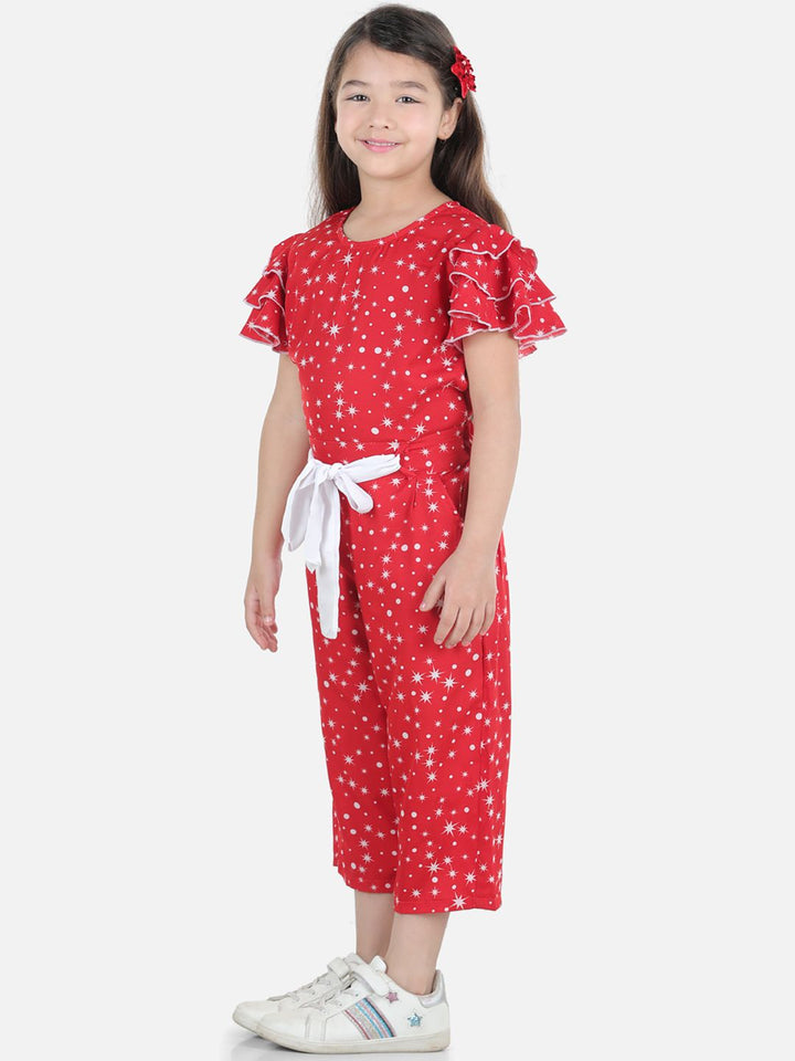 Cutiekins Girls Red & White Printed Basic Jumpsuit