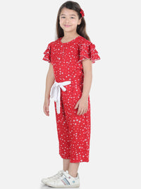 Cutiekins Girls Red & White Printed Basic Jumpsuit