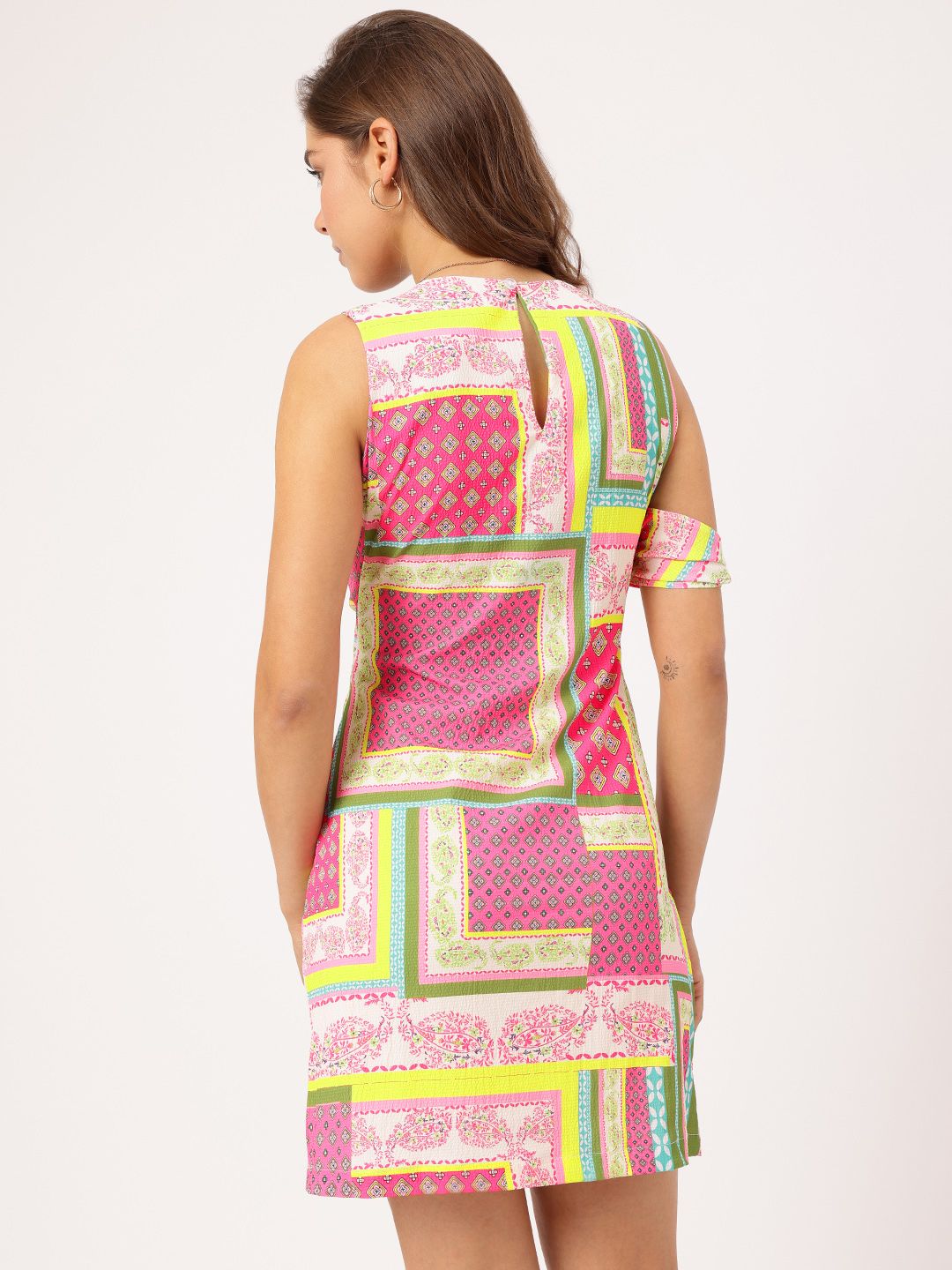 DressBerry Glam & Grit Ethnic Printed Sleeveless Layered & Pleated Wrap Mini Dress