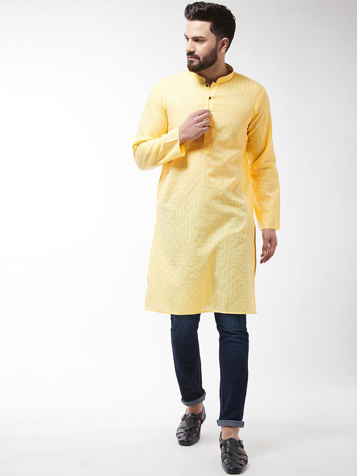 SOJANYA Men Yellow Thread Work Dobby Kurta