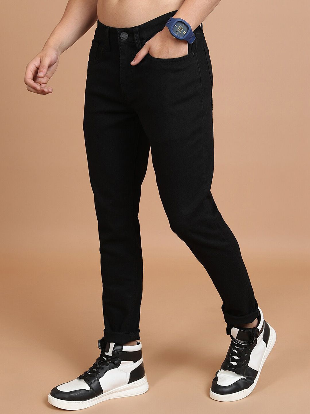 HIGHLANDER Men Black Slim Fit Mid-Rise Clean Look Stretchable Jeans