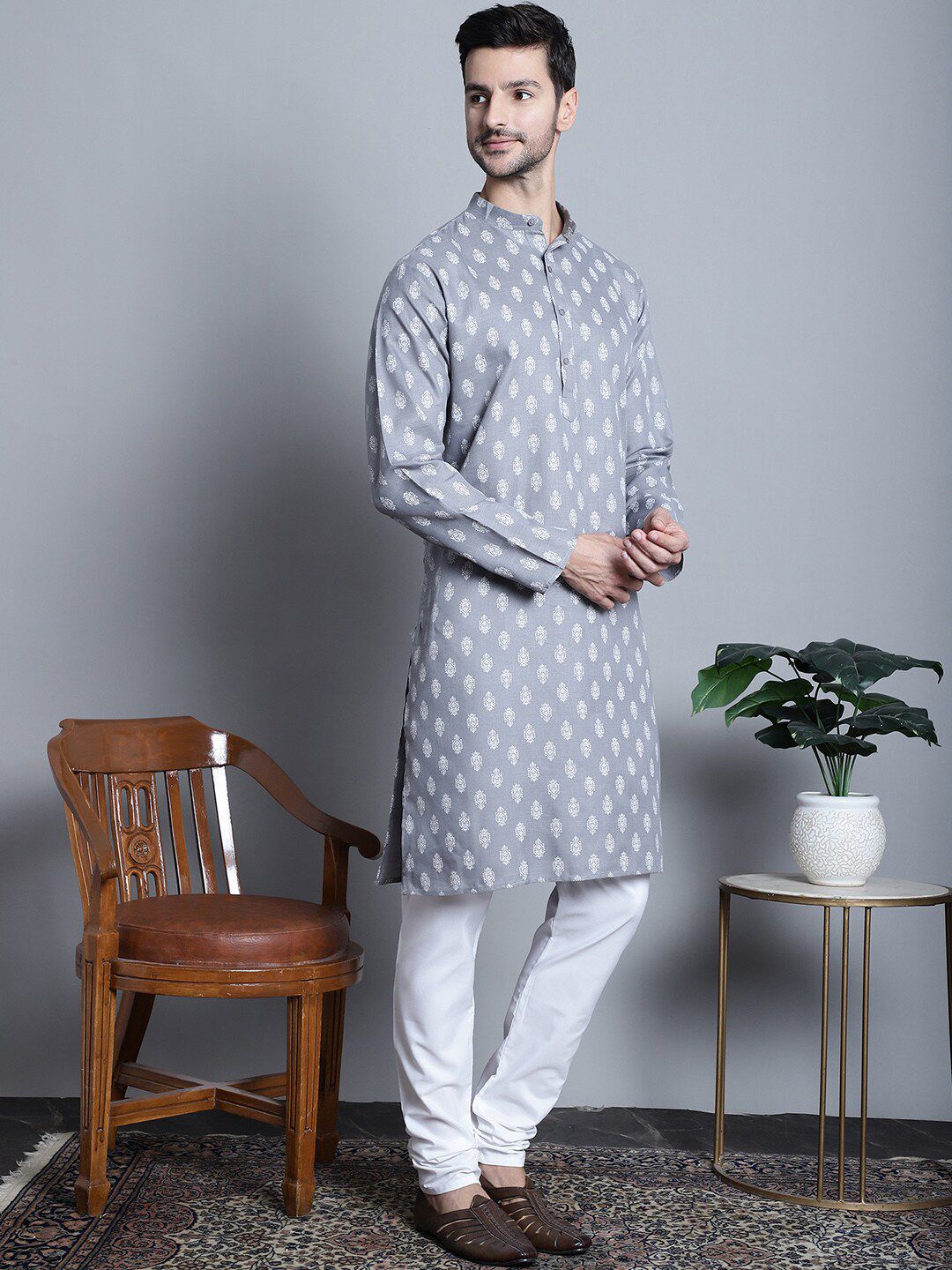 JOMPERS ETHNIC MOTIF CARTED BAND COLTER COTTA KURTA