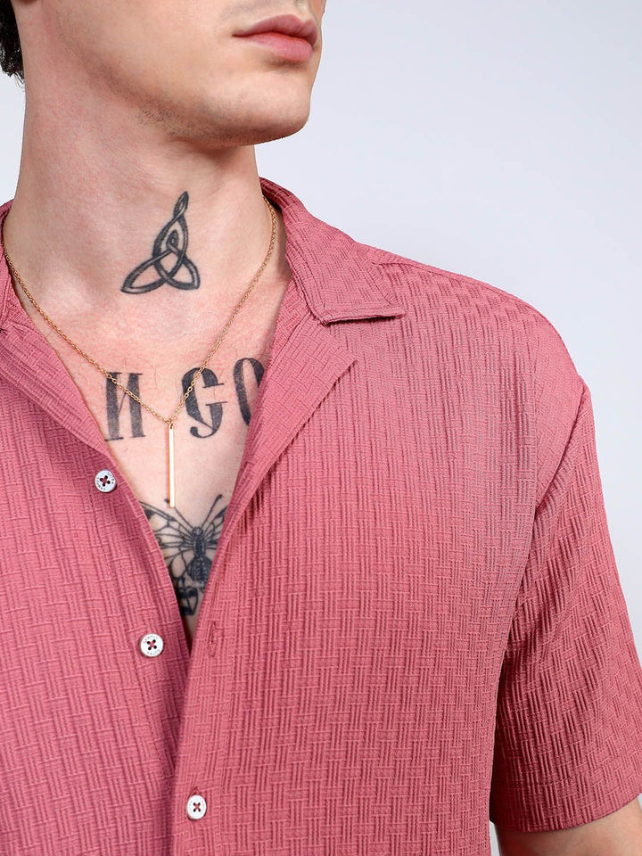 Campus Sutra Men Textured Cuban Collar Casual Shirt