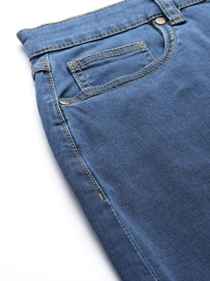 DressBerry Blue Solid Casual Denim Straight Skirt
