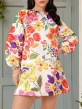 DressBerry Chic Vibrant Bloom Printed Gathered A-Line Mini Dress