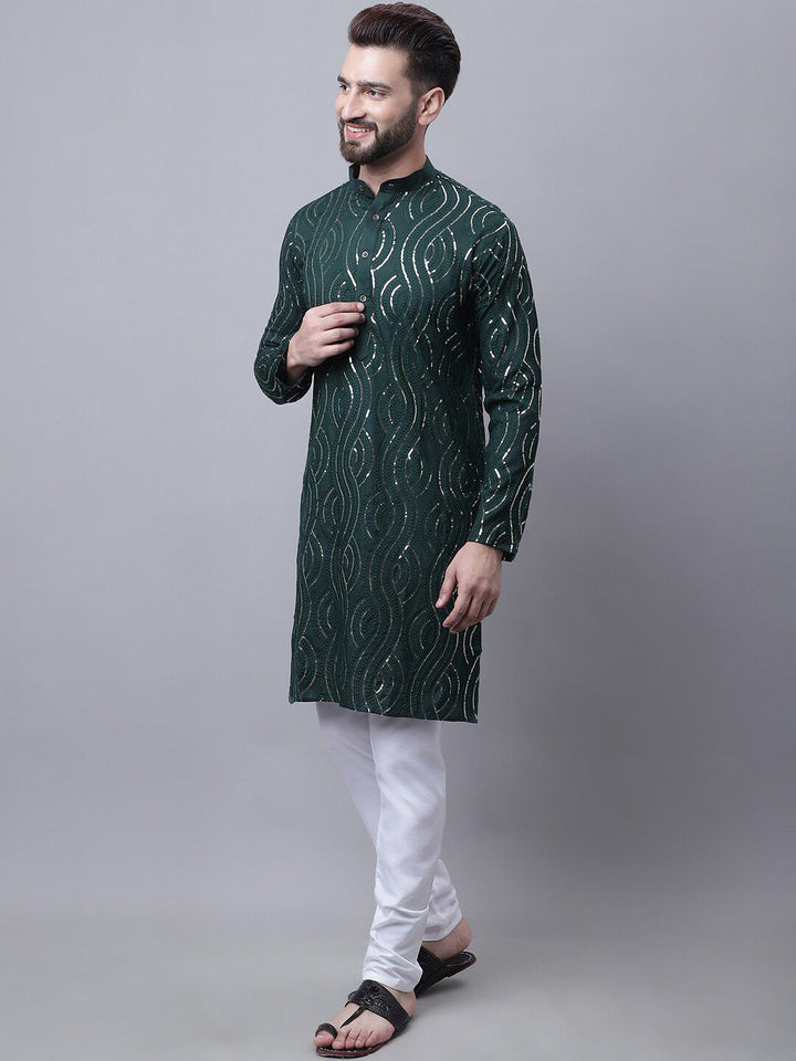 SOJANYA Men Ethnic Motifs Embroidered Pure Cotton Kurta With Pyjamas & Nehru Jacket