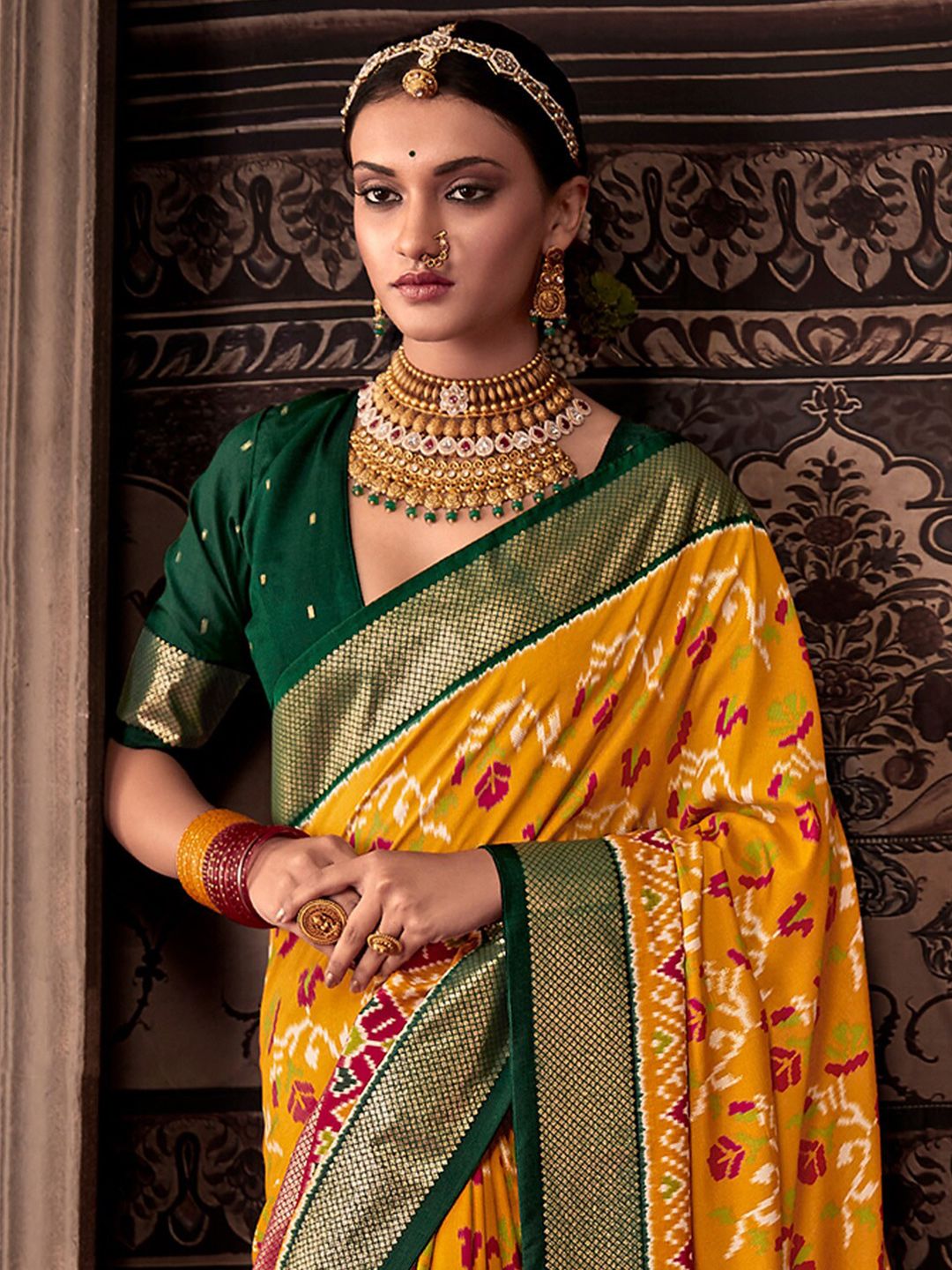 Saree mall Ethnic Motifs Printed Zari Patola Sarees