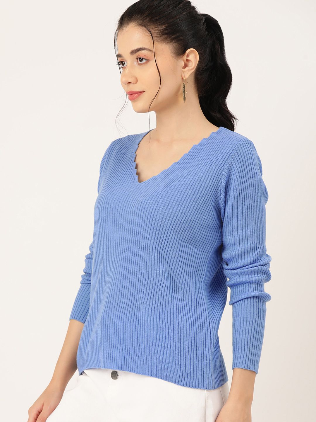 DressBerry Women V-Neck Ribbed Pullover