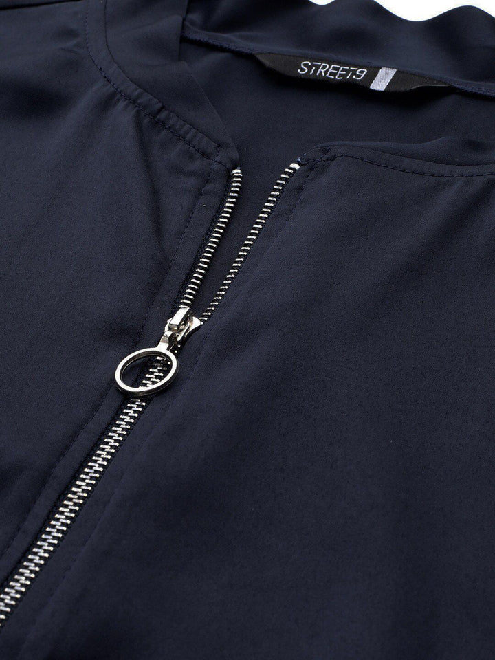 STREET 9 Women Navy Blue Solid Lightweight Sporty Jacket