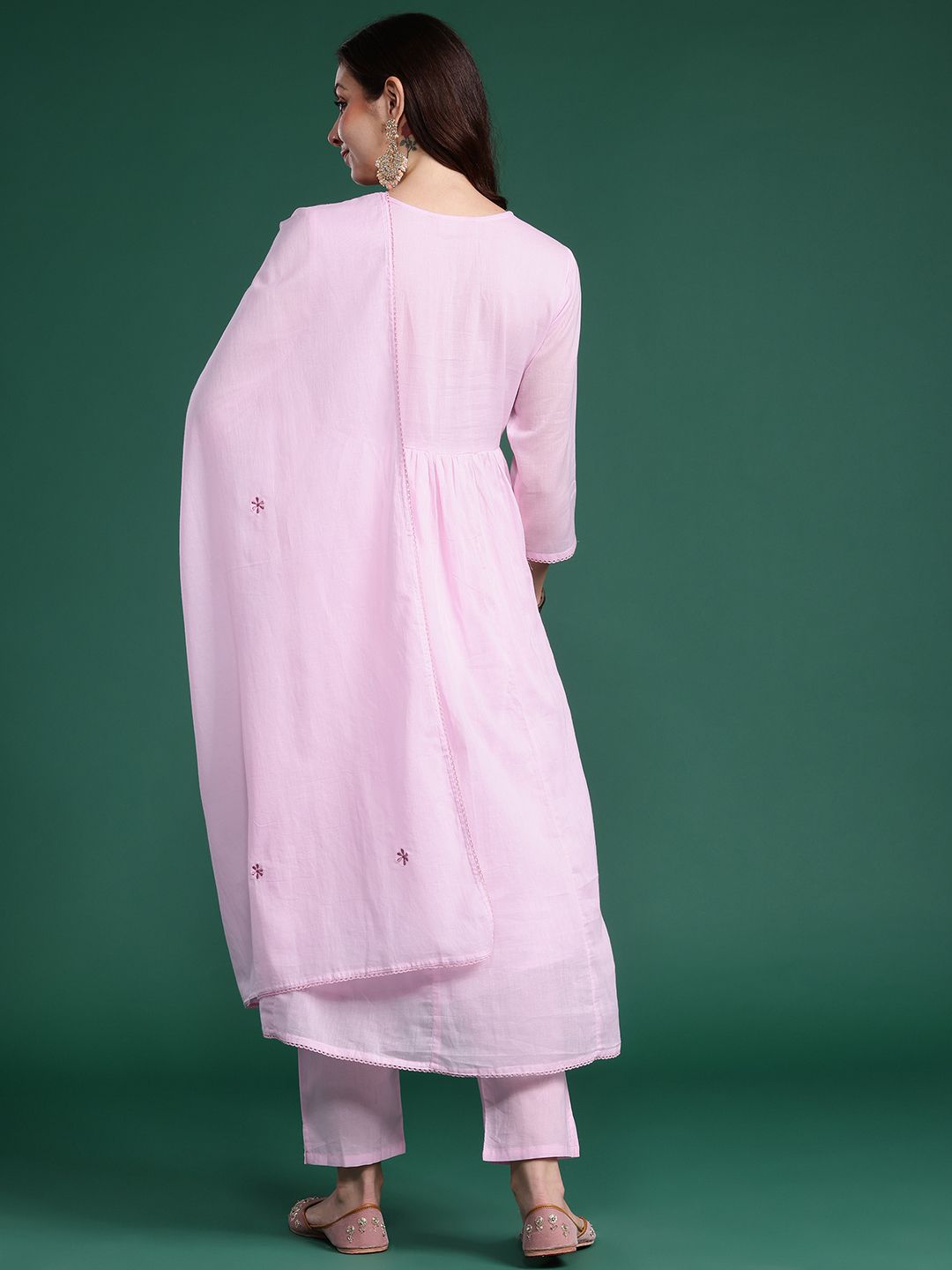 Indo Era Ethnic Motifs Embroidered Pure Cotton Kurta with Trousers & Dupatta