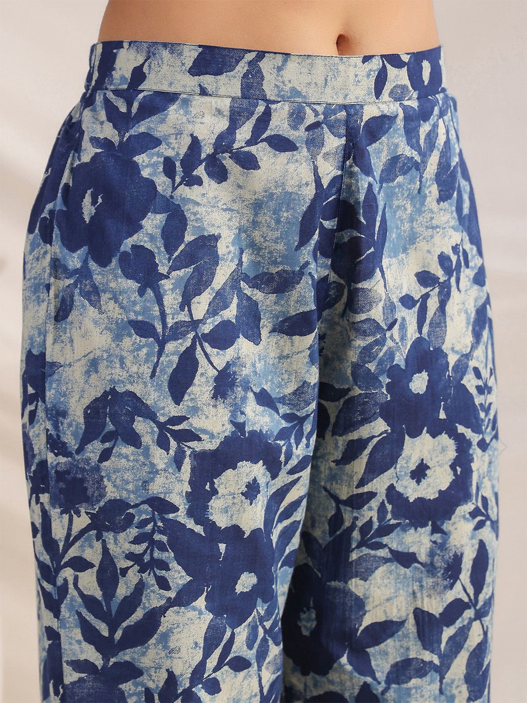 Janasya Women's Indigo Pure Cotton Floral Printed Regular Co-ord Set