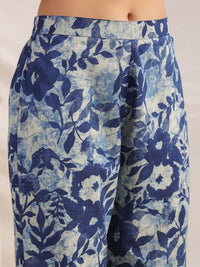Janasya Women's Indigo Pure Cotton Floral Printed Regular Co-ord Set