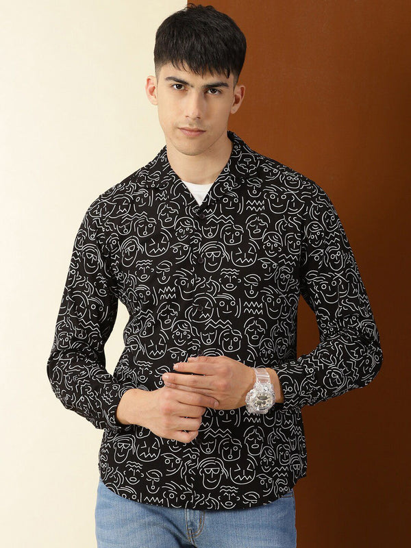 Thomas Scott Classic Conversational Printed Cuban Collar Cotton Casual Shirt