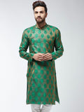 SOJANYA Kurta Lurus Bersulam Hijau & Beige Lelaki